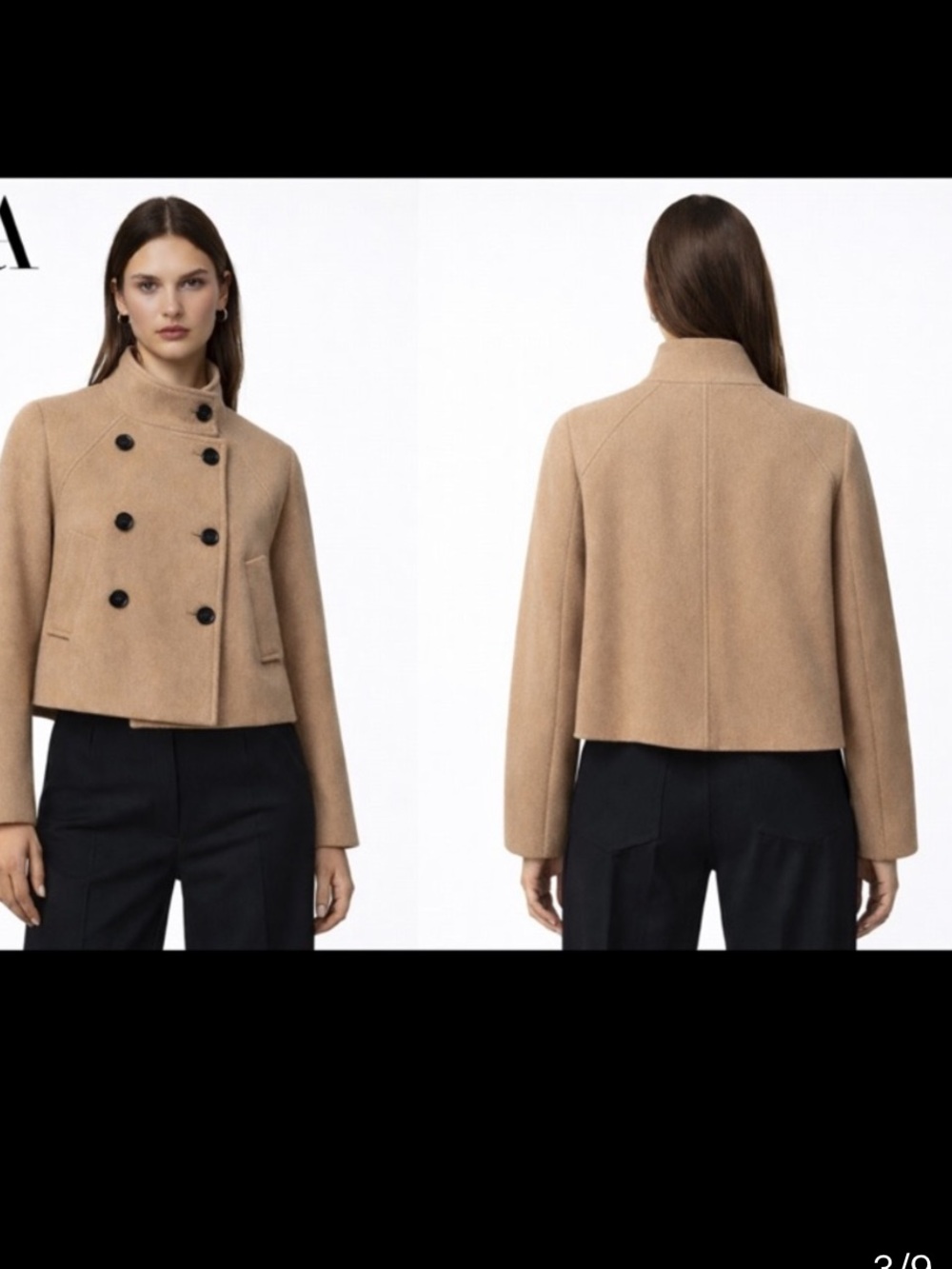 Zara Camel Double-Breasted Cropped Peacoat